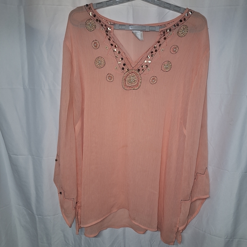 dressbarn Peach Embroidered Blouse